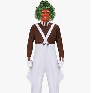Chocolate Factory Worker Costume Shirt Jumpsuit Outfit with Gloves Leggings